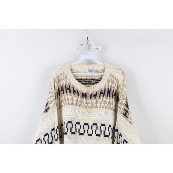 Vtg 90s Streetwear Mens XL Distressed Chunky Cotton Fair Isle Knit Sweater USA - Picture 2 of 13